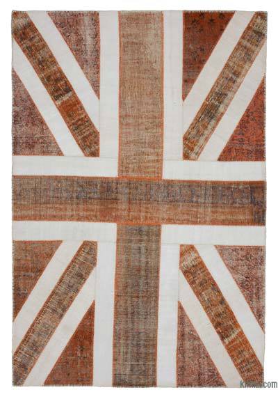 Turuncu İngiltere Bayraklı Patchwork Halı - 203 cm x 301 cm