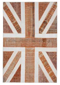 Turuncu İngiltere Bayraklı Patchwork Halı - 204 cm x 302 cm