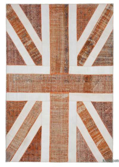 Turuncu İngiltere Bayraklı Patchwork Halı - 204 cm x 302 cm