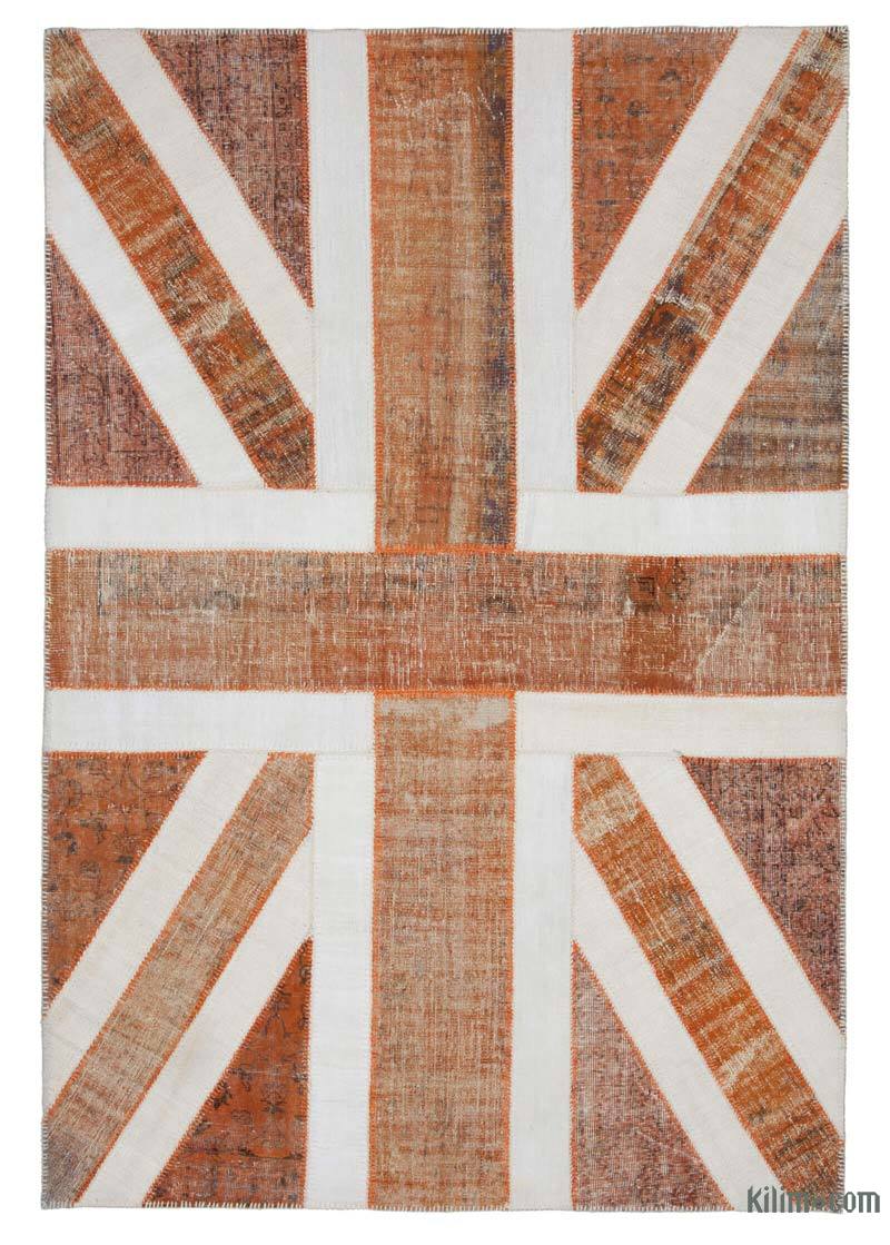 Turuncu İngiltere Bayraklı Patchwork Halı - 204 cm x 302 cm - K0038446