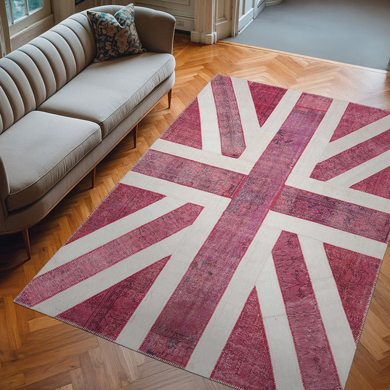 Kırmızı İngiltere Bayraklı Patchwork Halı - 205 cm x 302 cm - K0038447