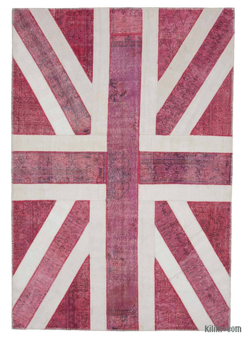 Kırmızı İngiltere Bayraklı Patchwork Halı - 205 cm x 302 cm - K0038447