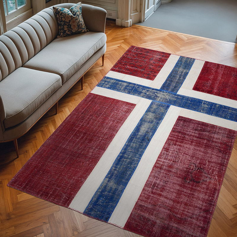 Norveç Bayraklı Patchwork Halı - 197 cm x 288 cm - K0038452
