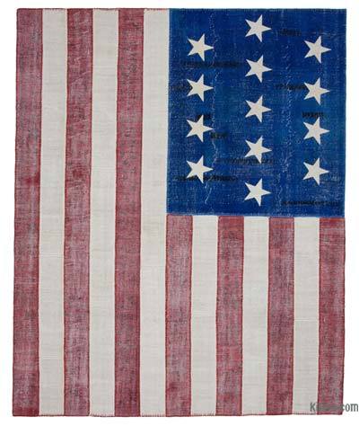 Çok Renkli Amerikan Bayraklı Patchwork Halı - 245 cm x 300 cm