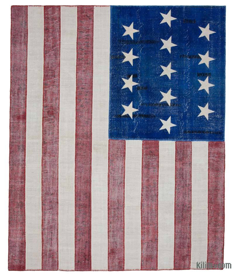 Çok Renkli Amerikan Bayraklı Patchwork Halı - 245 cm x 300 cm - K0038458