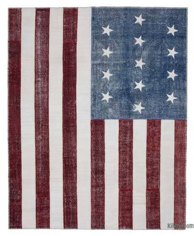 Amerikan Bayraklı Patchwork Halı - 244 cm x 304 cm