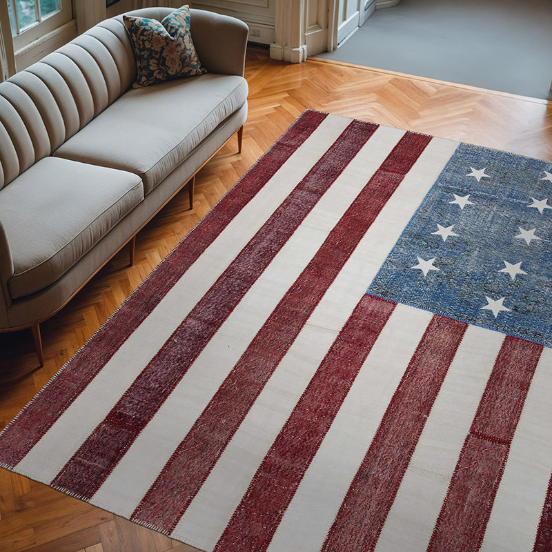 Amerikan Bayraklı Patchwork Halı - 243 cm x 300 cm - K0038470