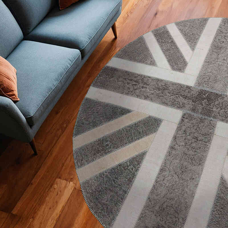 Gri İngiltere Bayraklı Patchwork Halı - 214 cm x 255 cm - K0038474