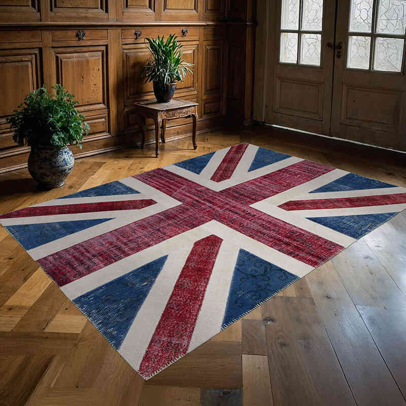 İngiltere Bayraklı Patchwork Halı - 173 cm x 244 cm - K0038499