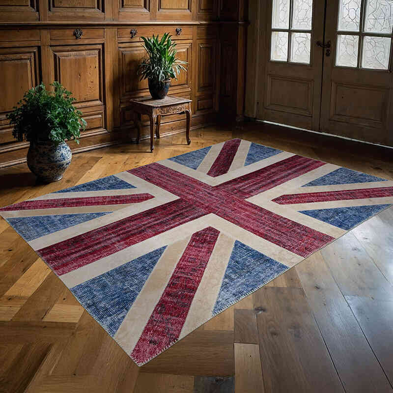 İngiltere Bayraklı Patchwork Halı - 172 cm x 244 cm - K0038500