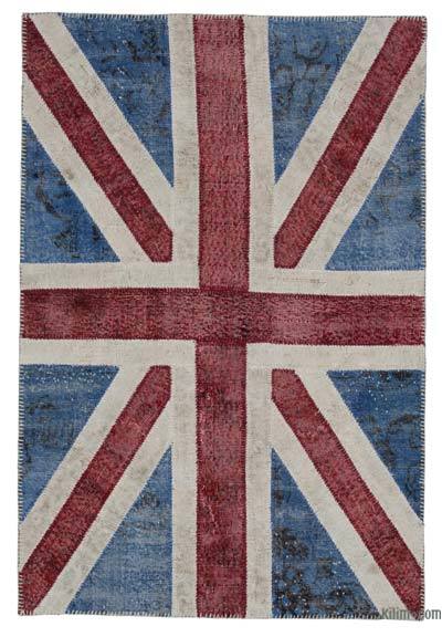 İngiltere Bayraklı Patchwork Halı - 122 cm x 182 cm
