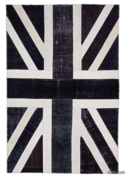 Siyah İngiltere Bayraklı Patchwork Halı - 202 cm x 305 cm