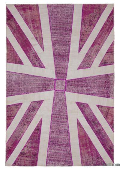 Pembe İngiltere Bayraklı Patchwork Halı - 204 cm x 306 cm