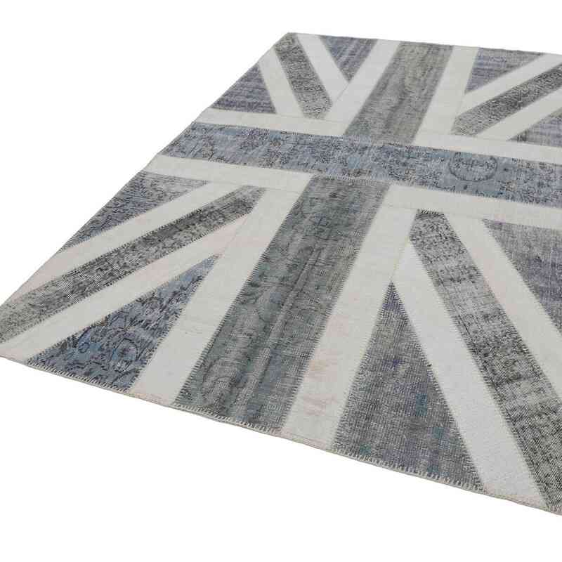 Gri İngiltere Bayraklı Patchwork Halı - 200 cm x 300 cm - K0038513