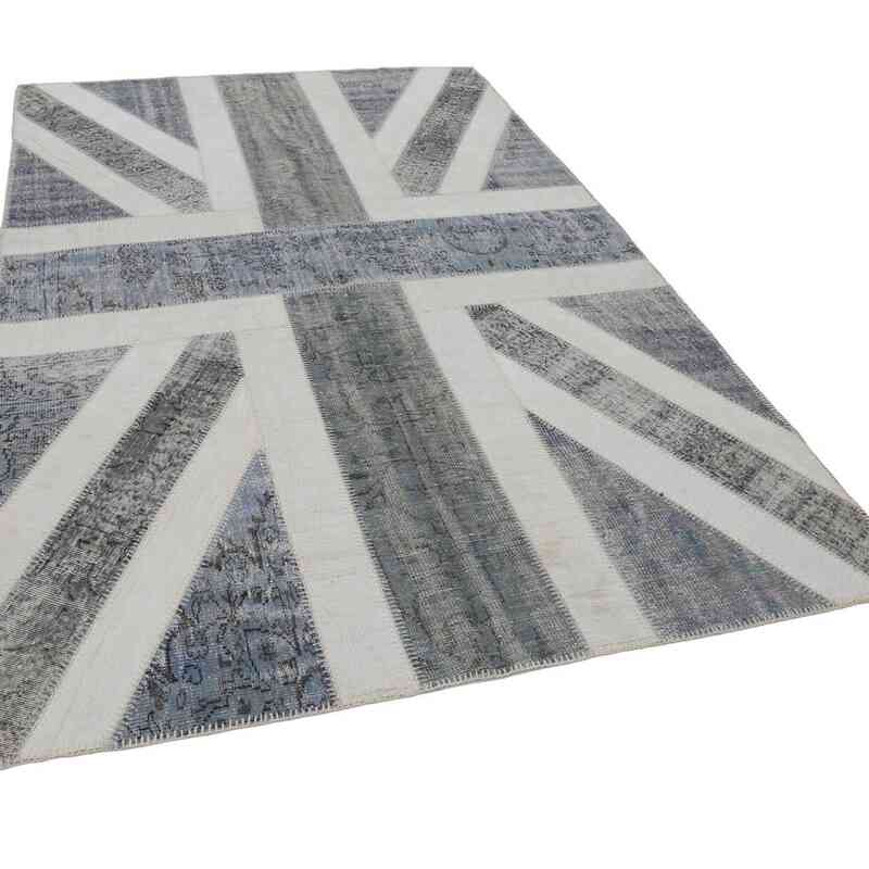 Gri İngiltere Bayraklı Patchwork Halı - 200 cm x 300 cm - K0038513