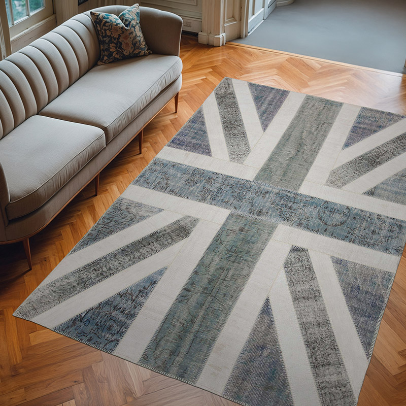 Gris Patchwork Británica Flag Rug - 200 cm x 300 cm - K0038513