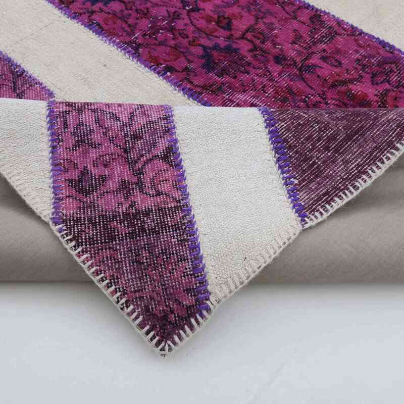 Purple Patchwork Hand-Knotted Turkish Rug - 6' 7" x 9' 11" (79 in. x 119 in.) - K0038514