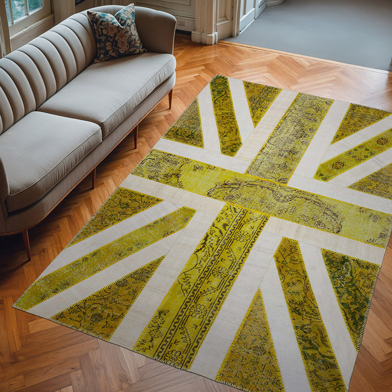 Amarillo Patchwork Británica Flag Rug - 202 cm x 301 cm - K0038515