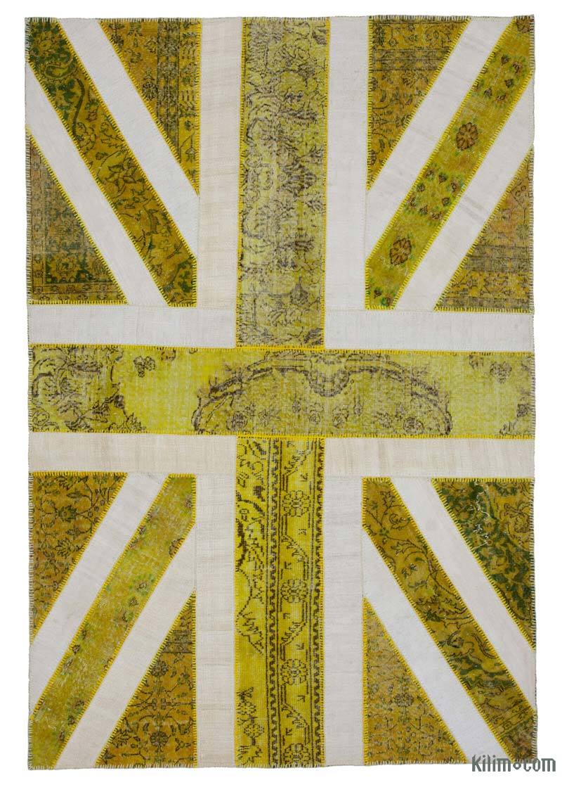 Sarı İngiltere Bayraklı Patchwork Halı - 202 cm x 301 cm - K0038515