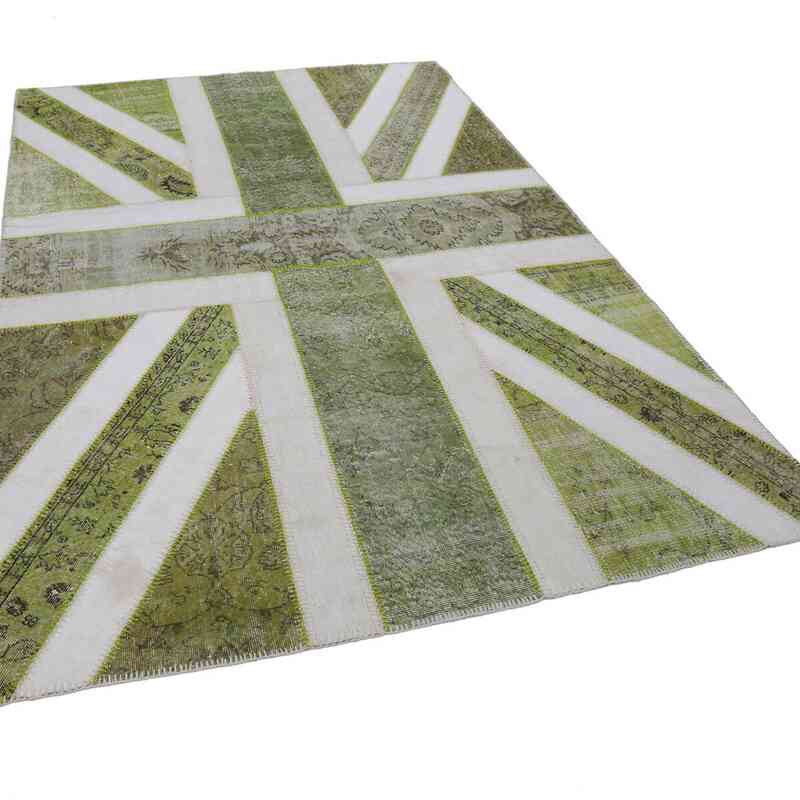Yeşil İngiltere Bayraklı Patchwork Halı - 200 cm x 300 cm - K0038516