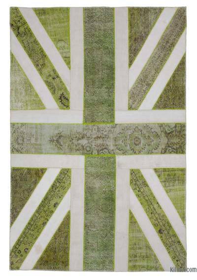 Yeşil İngiltere Bayraklı Patchwork Halı - 200 cm x 300 cm