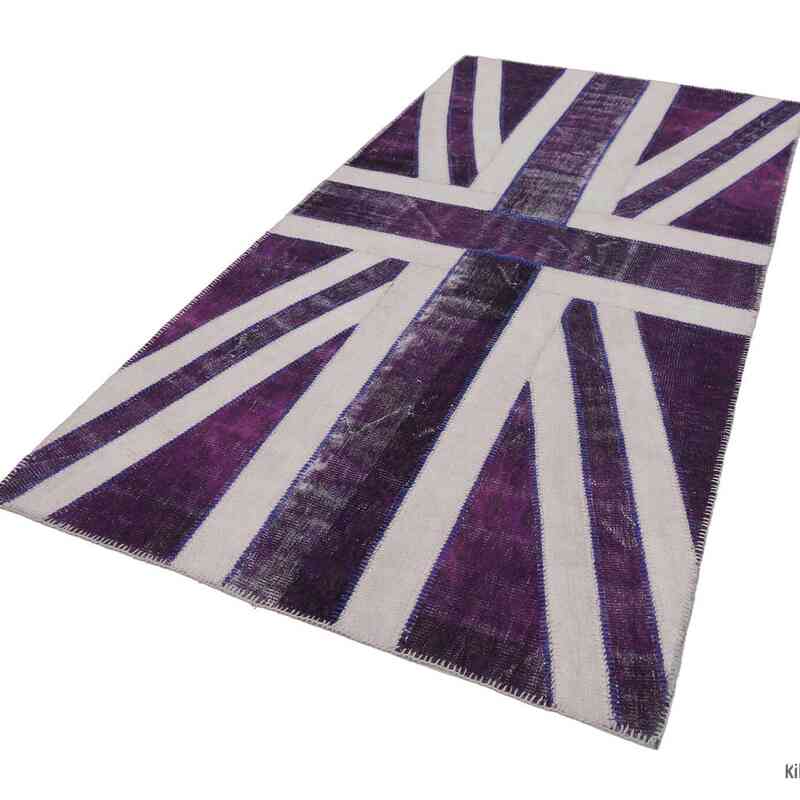 Mor İngiltere Bayraklı Patchwork Halı - 153 cm x 302 cm - K0038517
