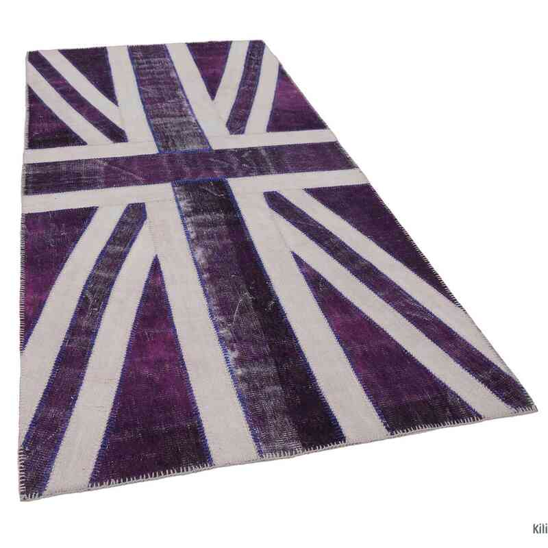 Mor İngiltere Bayraklı Patchwork Halı - 153 cm x 302 cm - K0038517