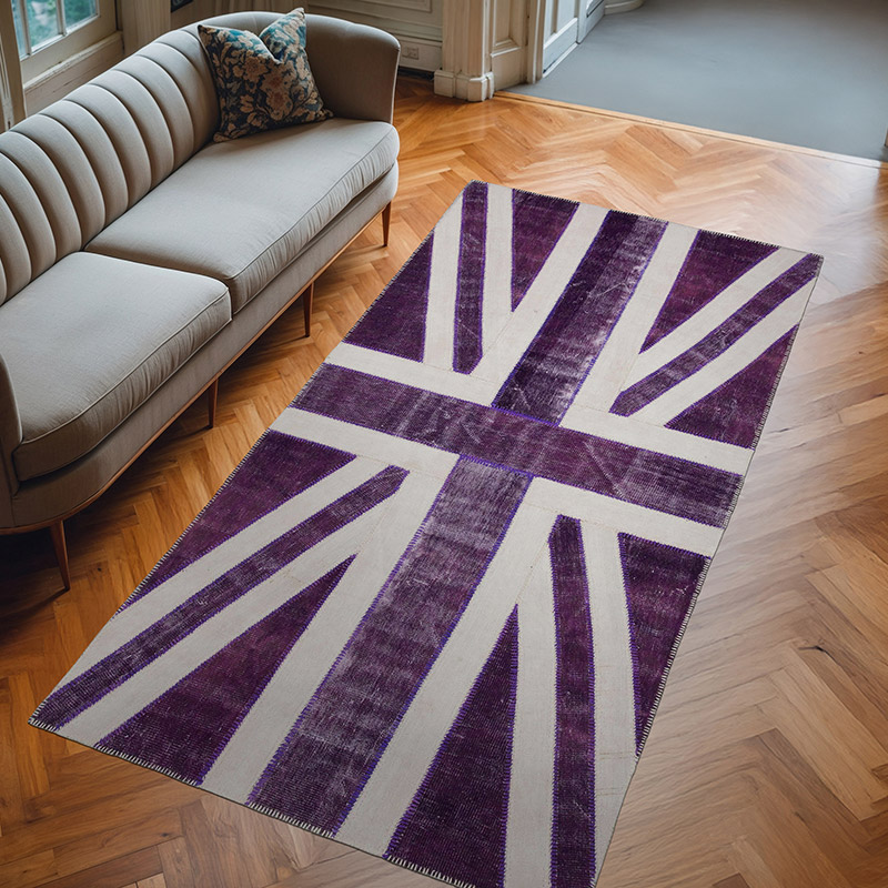 Púrpura Patchwork Británica Flag Rug - 153 cm x 302 cm - K0038517