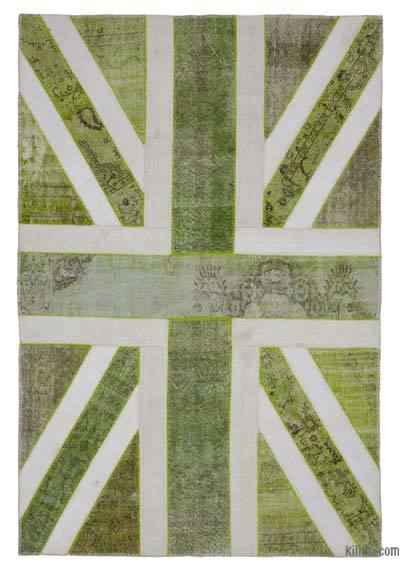 Yeşil İngiltere Bayraklı Patchwork Halı - 204 cm x 303 cm
