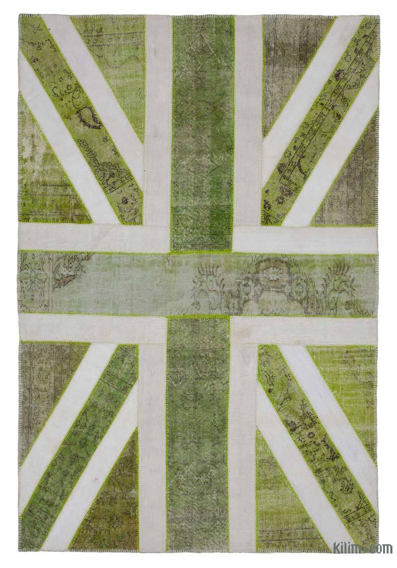 Yeşil İngiltere Bayraklı Patchwork Halı - 204 cm x 303 cm - K0038519