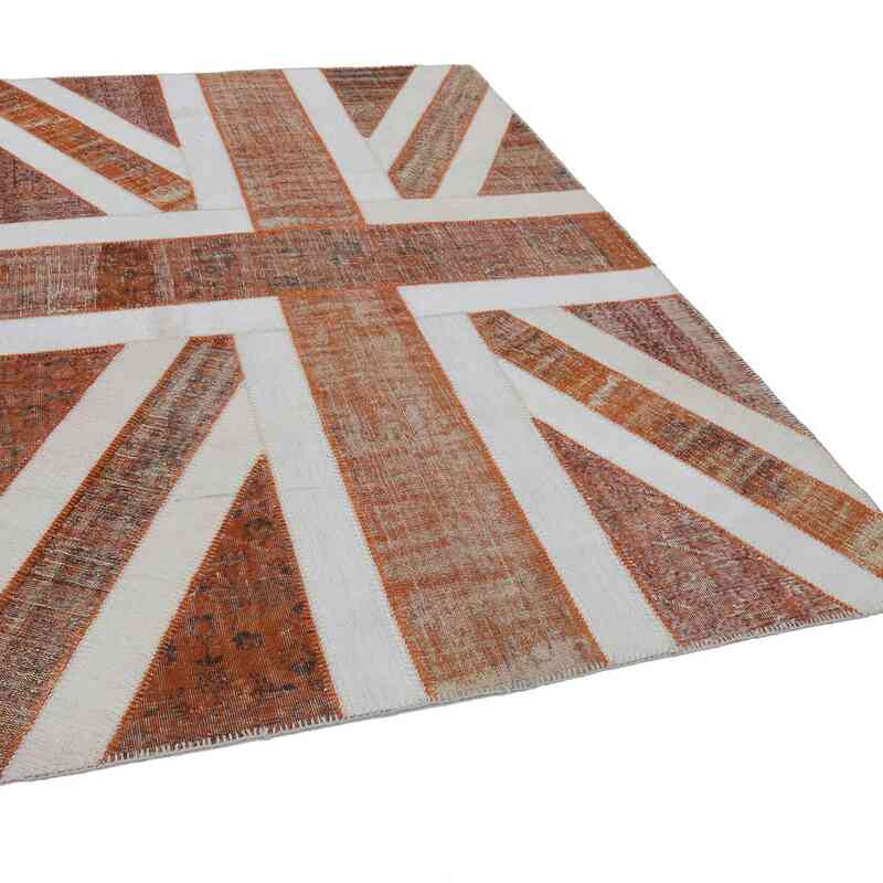 Turuncu İngiltere Bayraklı Patchwork Halı - 202 cm x 302 cm - K0038520