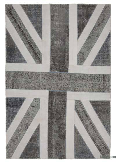 Gri İngiltere Bayraklı Patchwork Halı - 200 cm x 300 cm