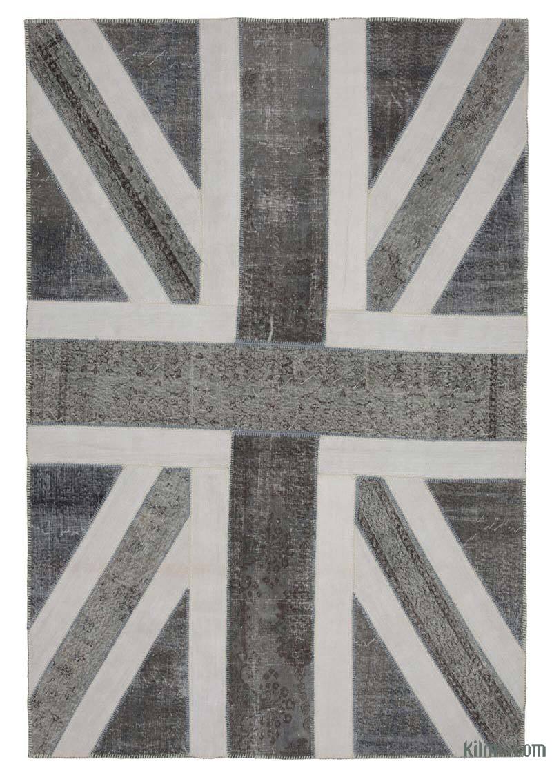 Gri İngiltere Bayraklı Patchwork Halı - 200 cm x 300 cm - K0038521