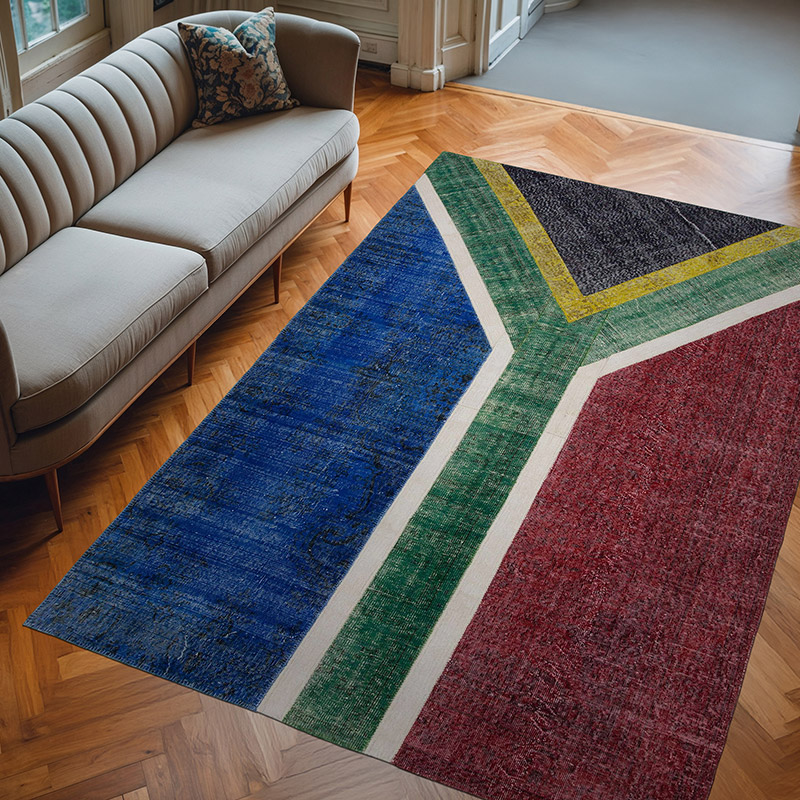 Çok Renkli Güney Afrikan Bayraklı Patchwork Halı - 201 cm x 298 cm - K0038522