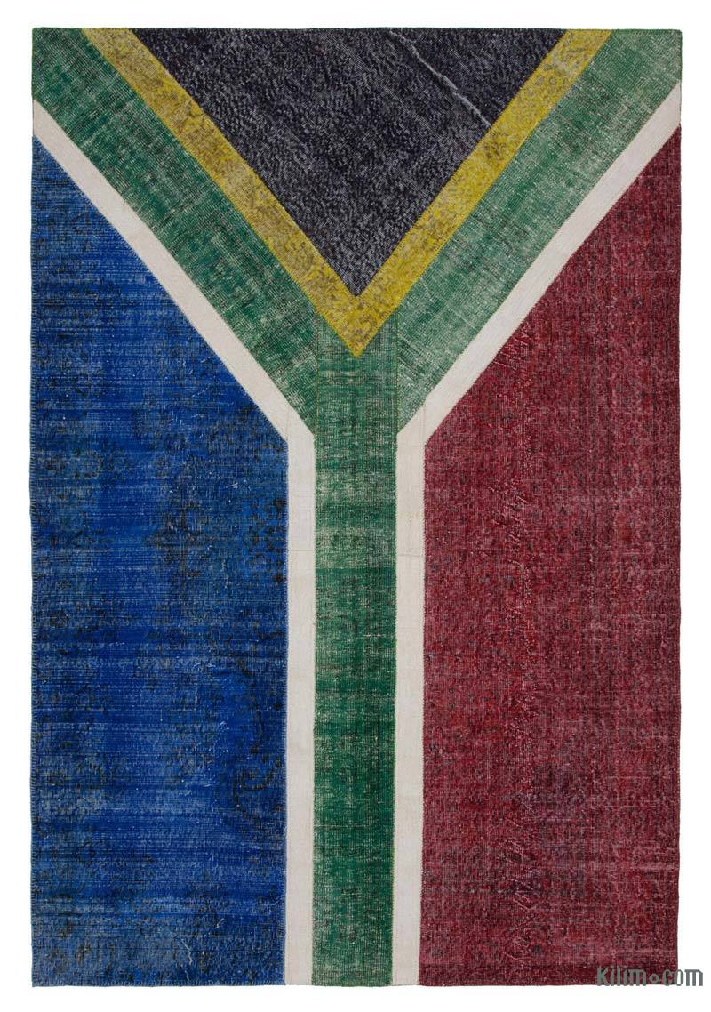 Çok Renkli Güney Afrikan Bayraklı Patchwork Halı - 201 cm x 298 cm - K0038522