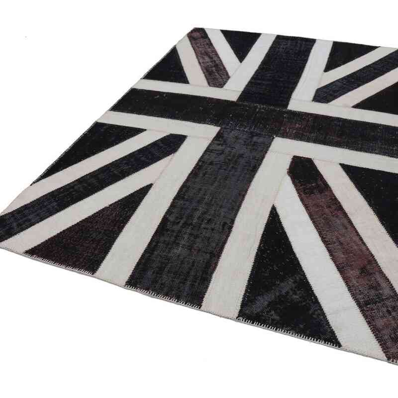 Siyah İngiltere Bayraklı Patchwork Halı - 203 cm x 300 cm - K0038523