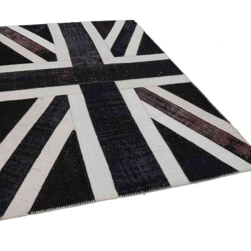 Siyah İngiltere Bayraklı Patchwork Halı - 203 cm x 300 cm - K0038523