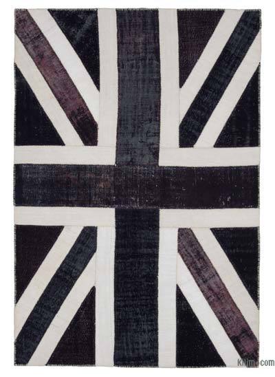 Siyah İngiltere Bayraklı Patchwork Halı - 203 cm x 300 cm
