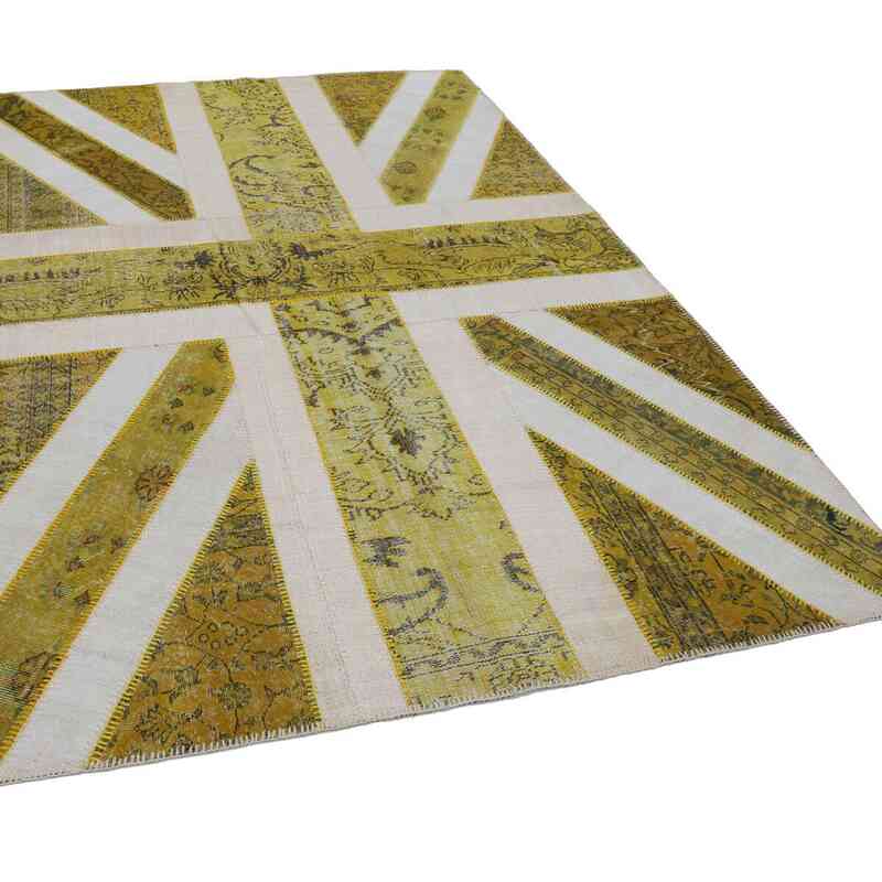 Sarı İngiltere Bayraklı Patchwork Halı - 200 cm x 304 cm - K0038524