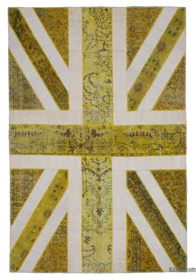 Sarı İngiltere Bayraklı Patchwork Halı - 200 cm x 304 cm