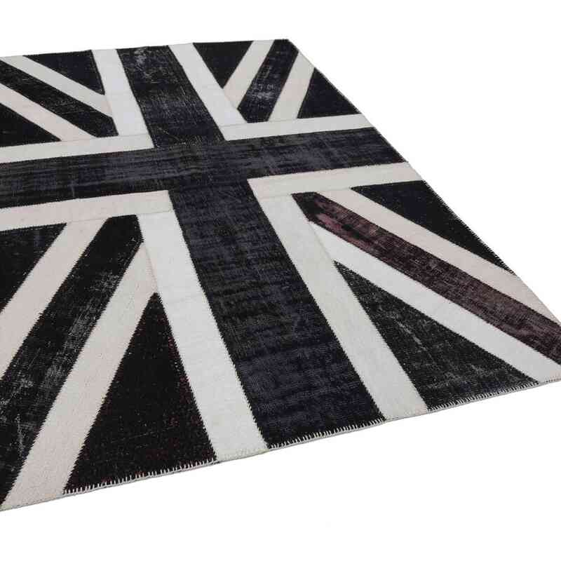 Siyah İngiltere Bayraklı Patchwork Halı - 203 cm x 300 cm - K0038528