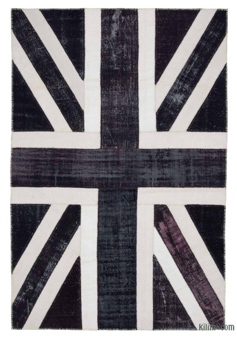 Siyah İngiltere Bayraklı Patchwork Halı - 203 cm x 300 cm - K0038528