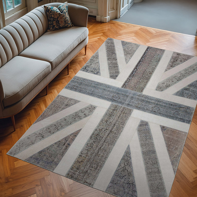 Gris Patchwork Británica Flag Rug - 200 cm x 304 cm - K0038529