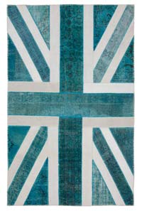 Turquesa Patchwork Británica Flag Rug - 191 cm x 303 cm