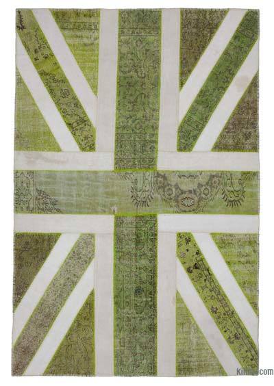 Yeşil İngiltere Bayraklı Patchwork Halı - 200 cm x 302 cm