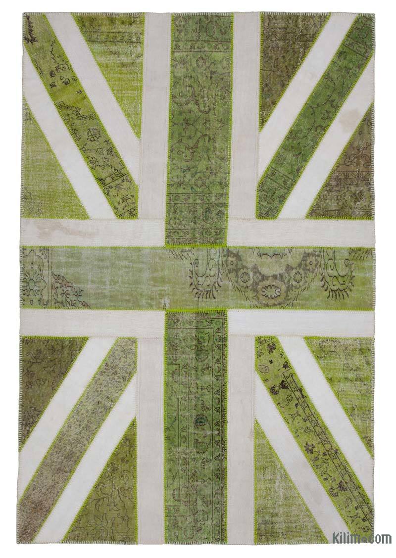 Yeşil İngiltere Bayraklı Patchwork Halı - 200 cm x 302 cm - K0038531