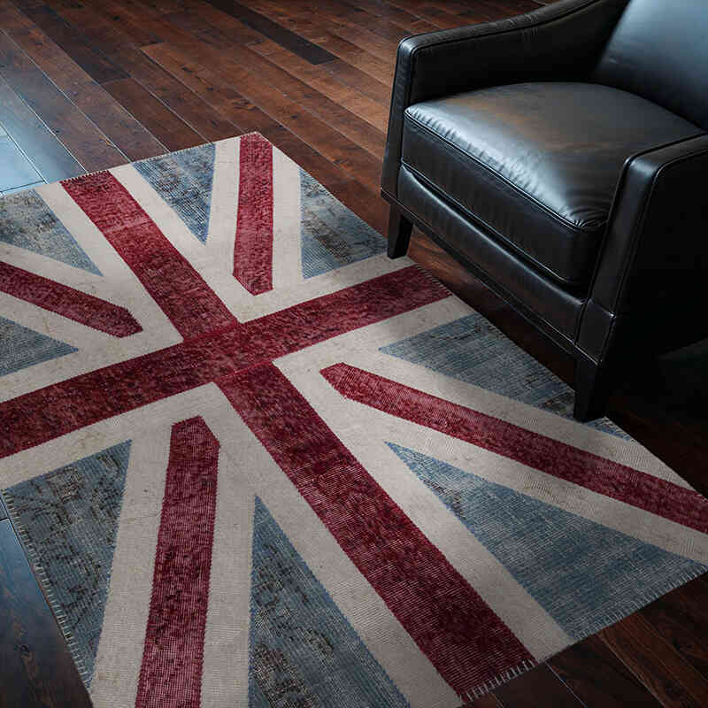İngiltere Bayraklı Patchwork Halı - 122 cm x 180 cm - K0038541