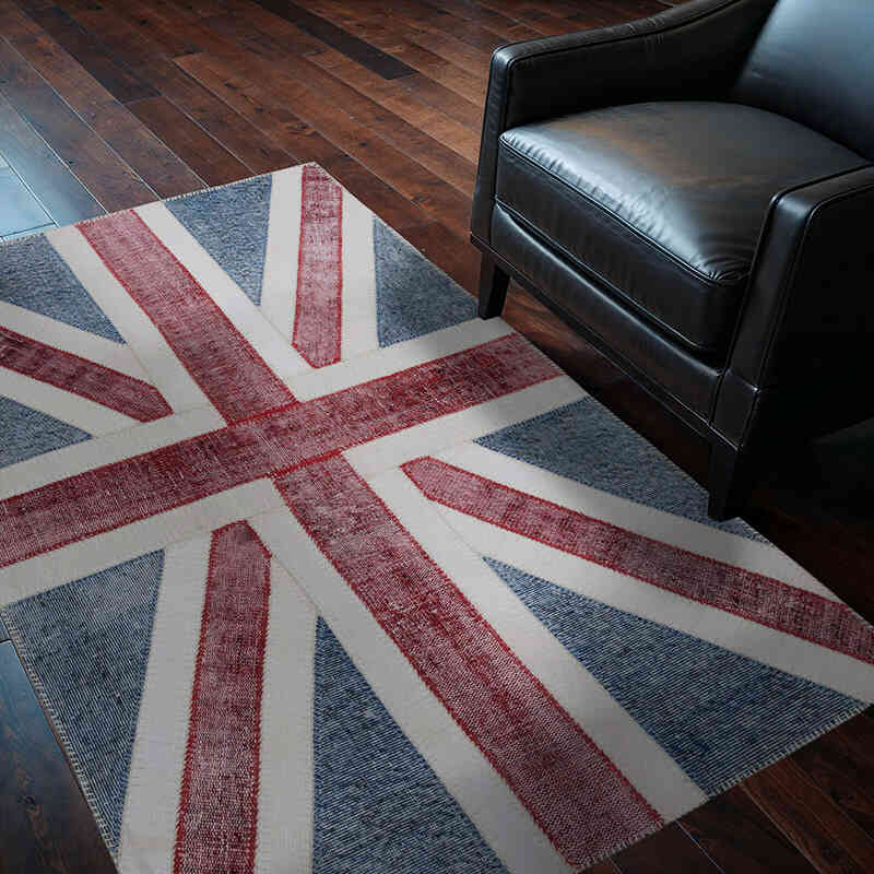 İngiltere Bayraklı Patchwork Halı - 123 cm x 184 cm - K0038544