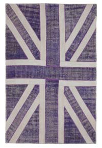 Púrpura Patchwork Británica Flag Rug - 138 cm x 214 cm