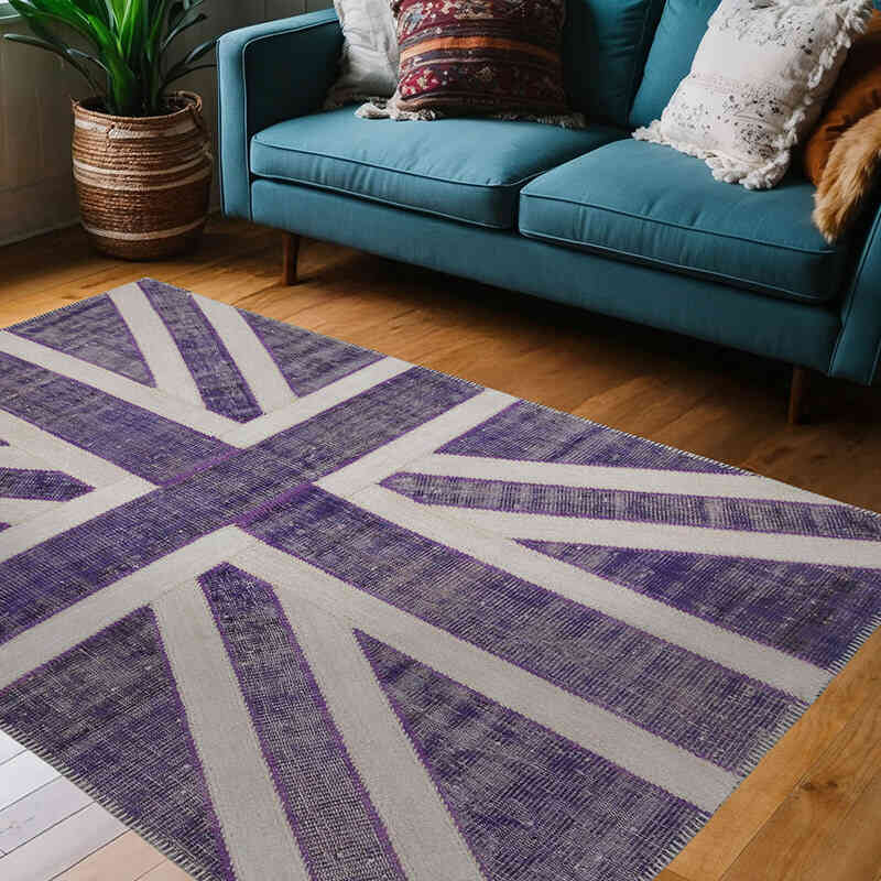 Purple Patchwork Hand-Knotted Turkish Rug - 4' 6" x 7'  (54" x 84") - K0038545
